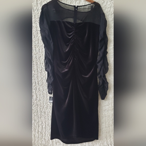 Inc black velvet dress with sheer long sleeves midi 1x - Picture 3 of 7